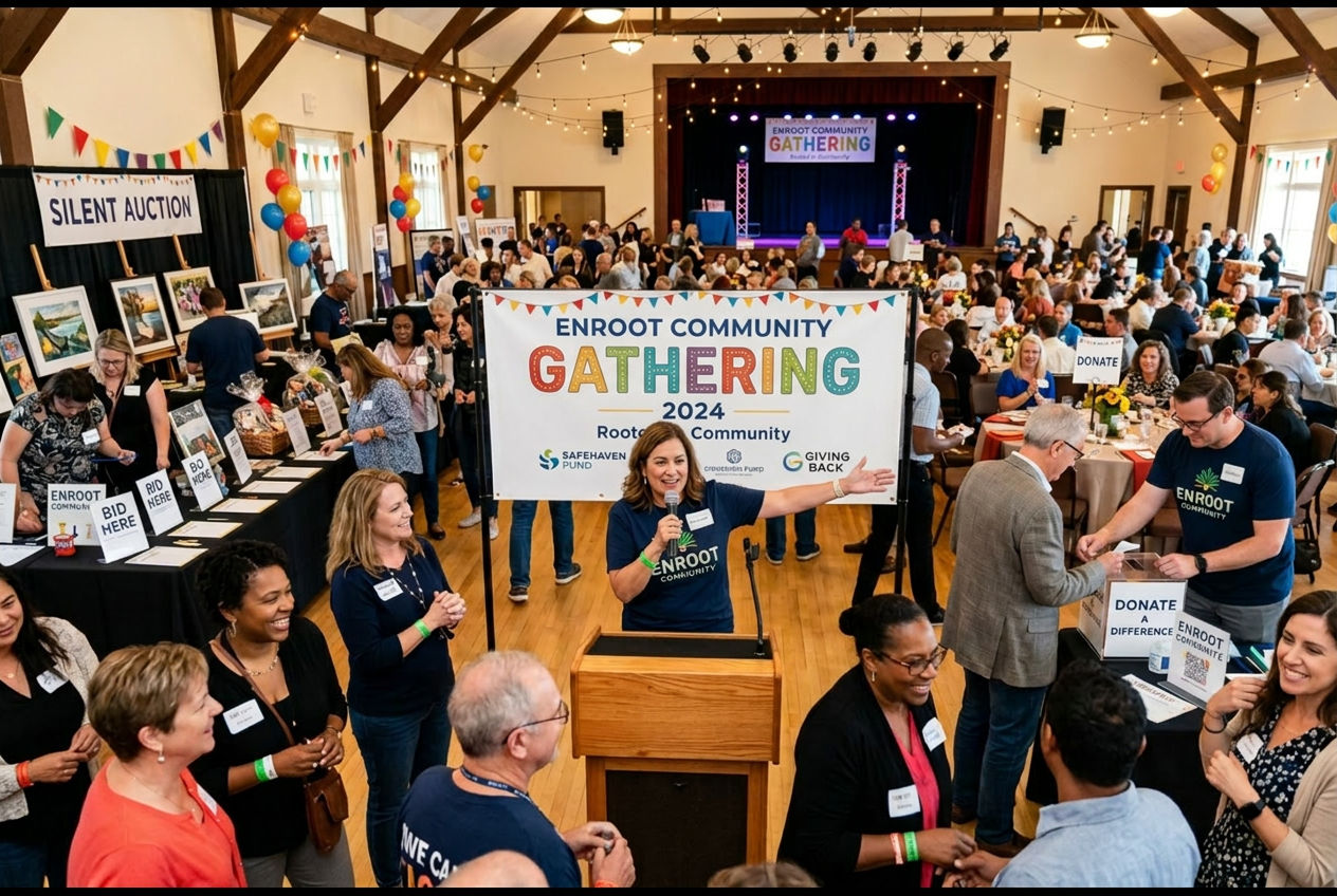 An Enroot community gathered around a shared meal